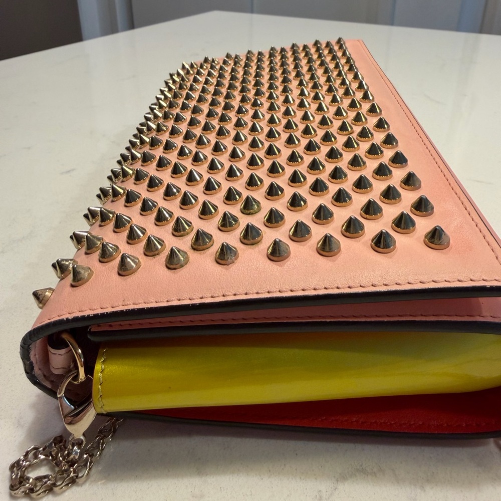 Christian Louboutin Paloma Salmon Pink Spiked Leather Shoulder Bag